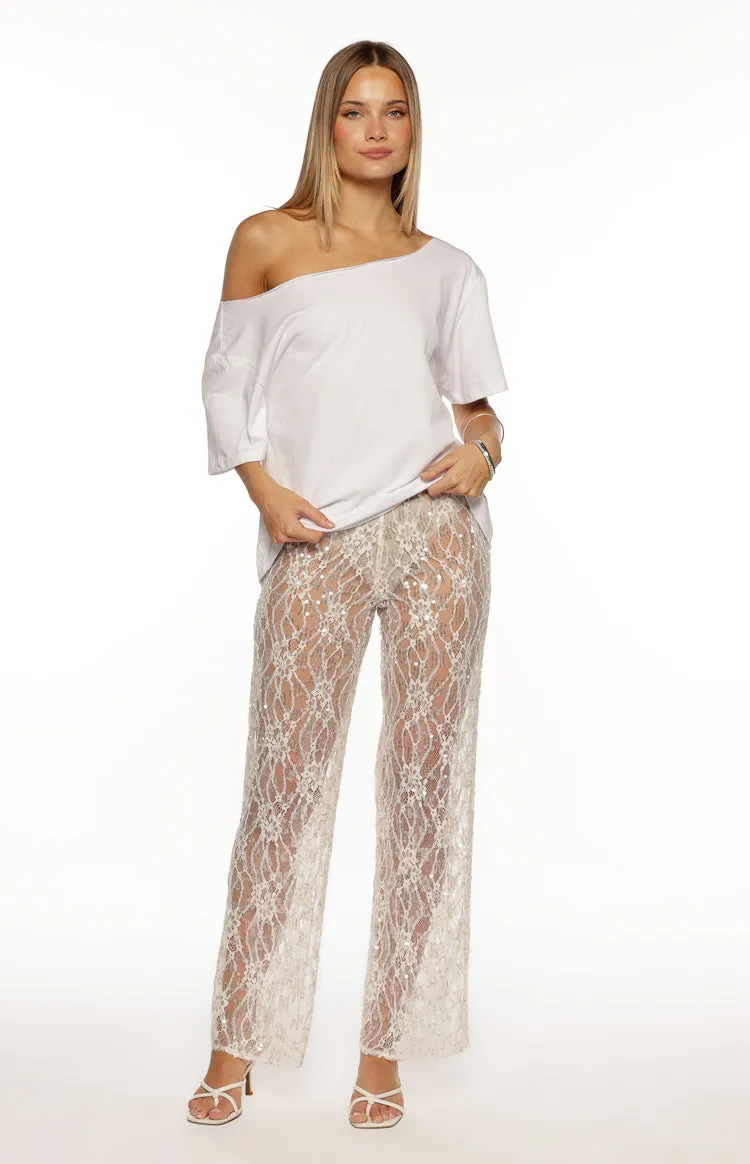 Dani White Sequin Lace Sheer Pants sold by Beginning Boutique product image thumbnail 2