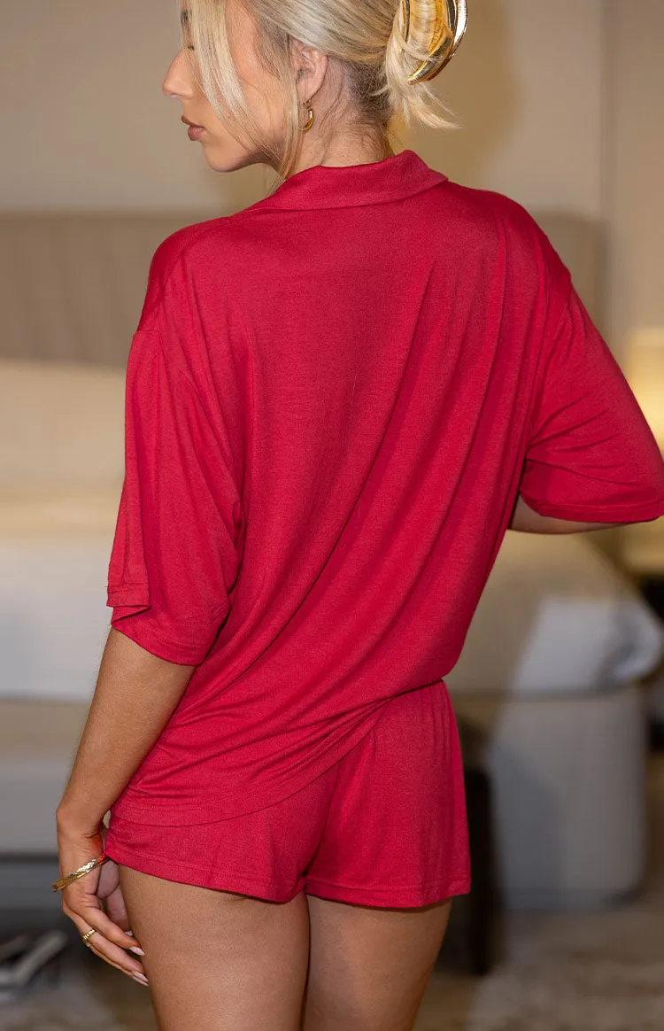 Jamey Burgundy Mini Pajama Shorts sold by Beginning Boutique product image thumbnail 4