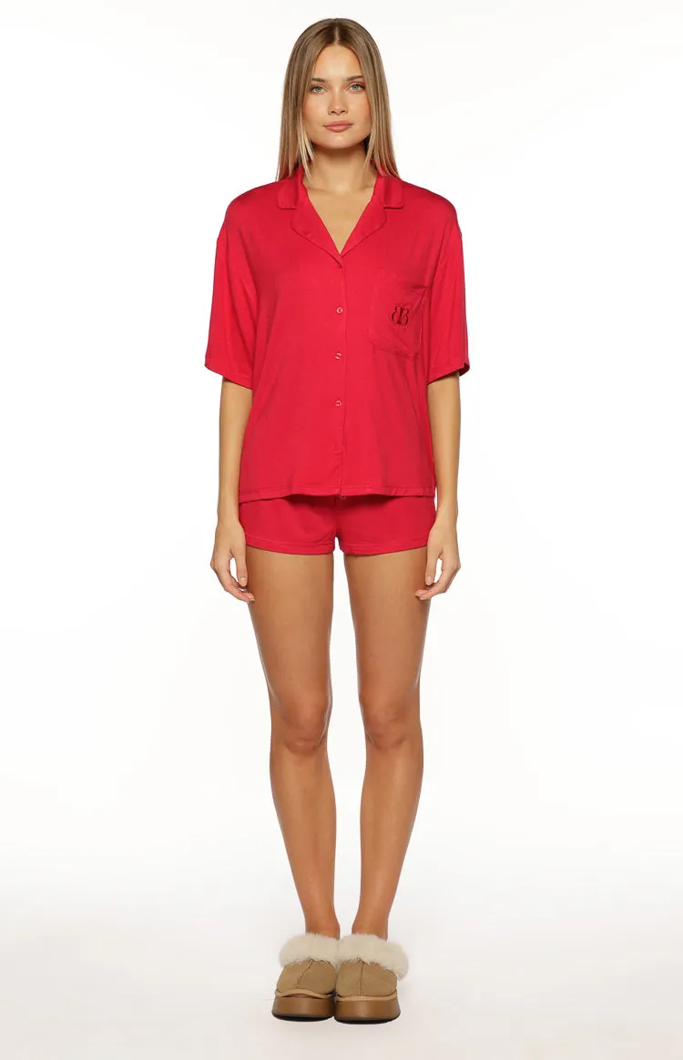 Jamey Burgundy Mini Pajama Shorts sold by Beginning Boutique product image thumbnail 5