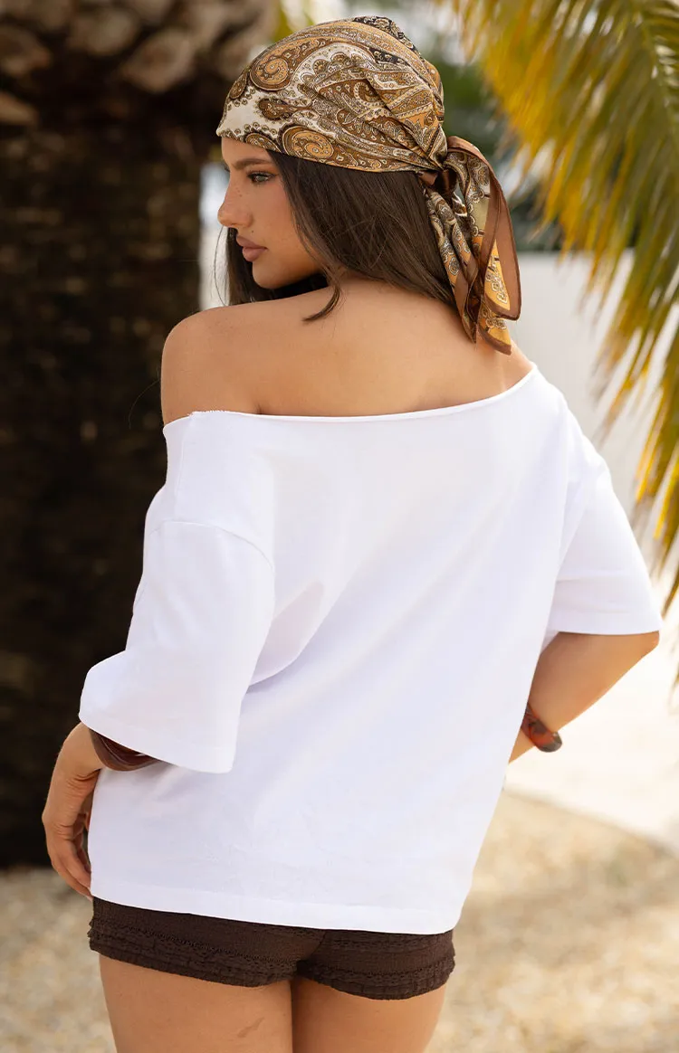 Henrie White Off Shoulder Boxy Tee sold by Beginning Boutique product image thumbnail 4