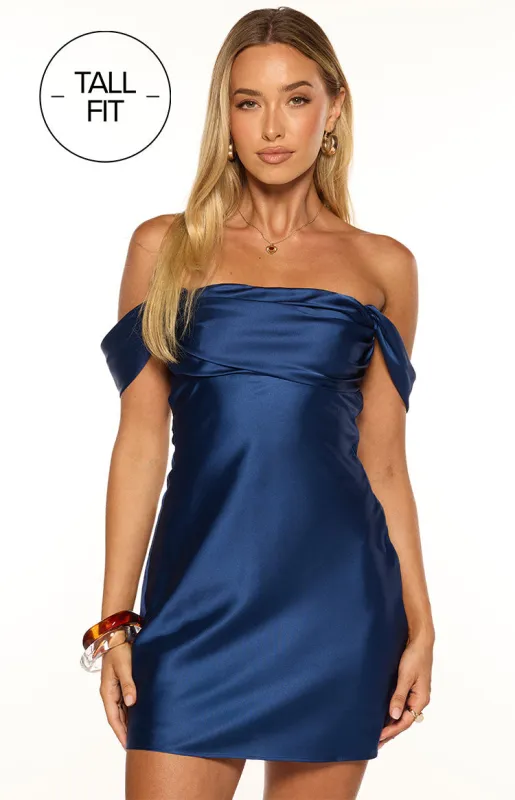 Zoella Tall Fit Navy Off The Shoulder Mini Dress sold by Beginning Boutique