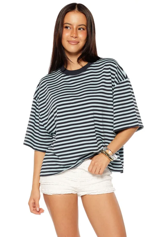 Lioness Bloom Short Sleeve Top Navy Sea Stripe sold by Beginning Boutique