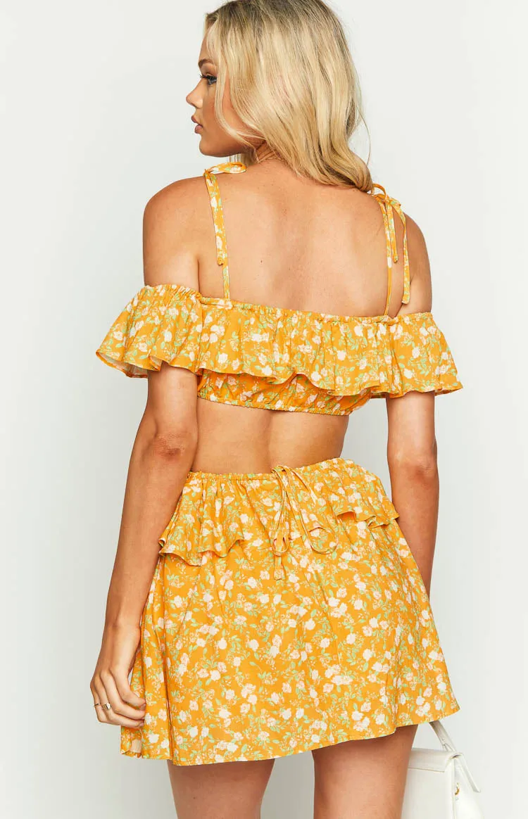 Alyssa Orange Floral Ruffle Mini Dress sold by Beginning Boutique product image thumbnail 5