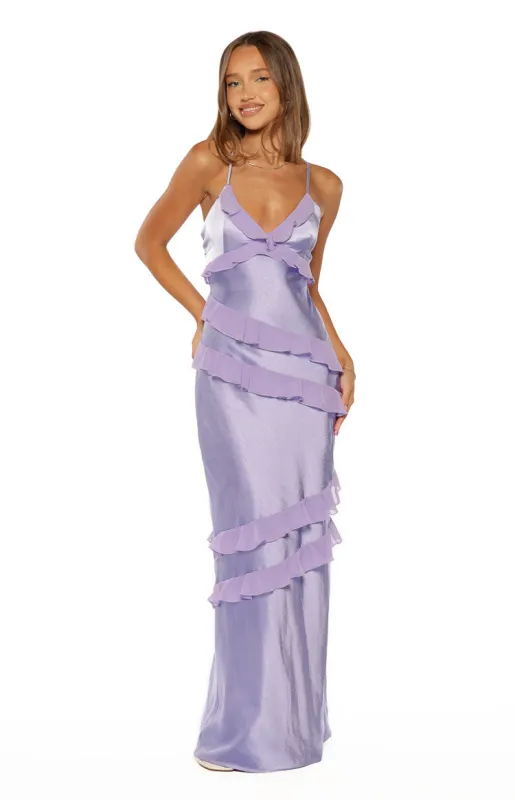 Inara Lilac Ruffle Maxi Dress sold by Beginning Boutique