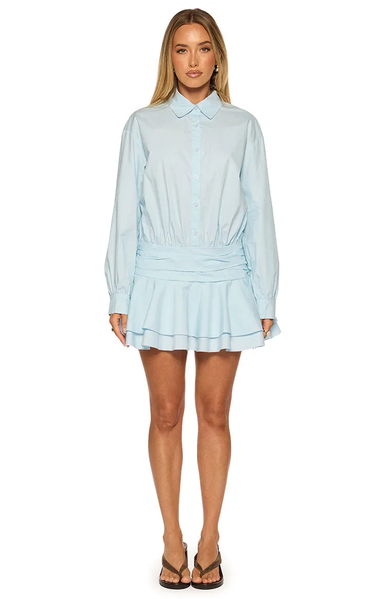 Nicolaini Light Blue Long Sleeve Mini Shirt Dress sold by Beginning Boutique product image thumbnail 5