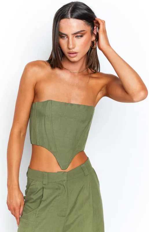 Lioness La Quinta Khaki Tube Top sold by Beginning Boutique