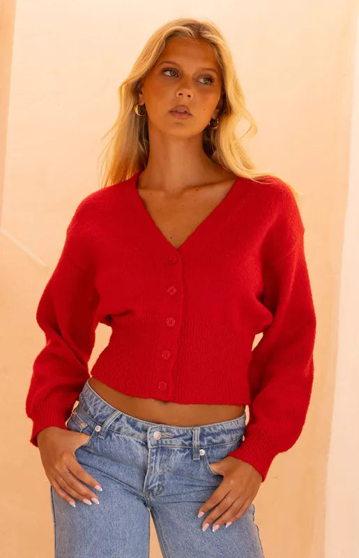 Janda Red Knit Oversized Cardigan sold by Beginning Boutique