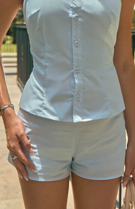 Caelan Blue Woven Shorts sold by Beginning Boutique