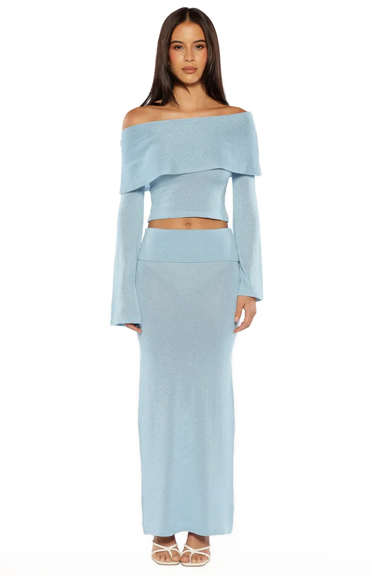 Simona Blue Maxi Knit Skirt sold by Beginning Boutique product image thumbnail 4