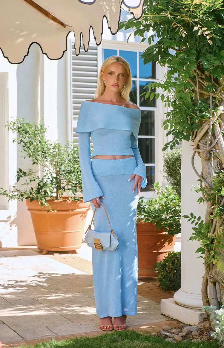 Simona Blue Long Sleeve Off Shoulder Knit Top sold by Beginning Boutique product image thumbnail 3