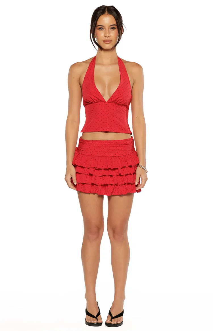 Beau Red Chiffon Polka Dot Halter Neck Top sold by Beginning Boutique product image thumbnail 5