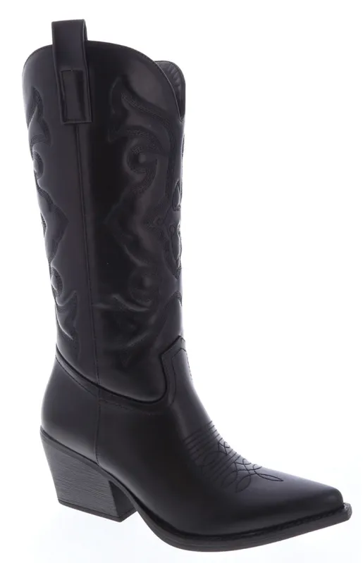 Kelly Black PU Cowboy Boots sold by Beginning Boutique