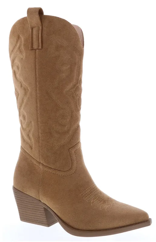 Kelly Camel Suedette Cowboy Boots made by Beginning Boutique
