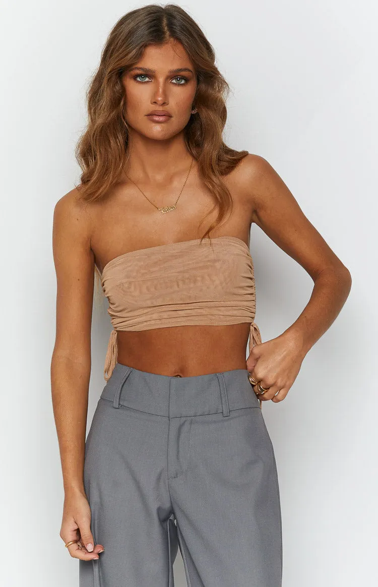 Lexi Tan Mesh Strapless Top sold by Beginning Boutique