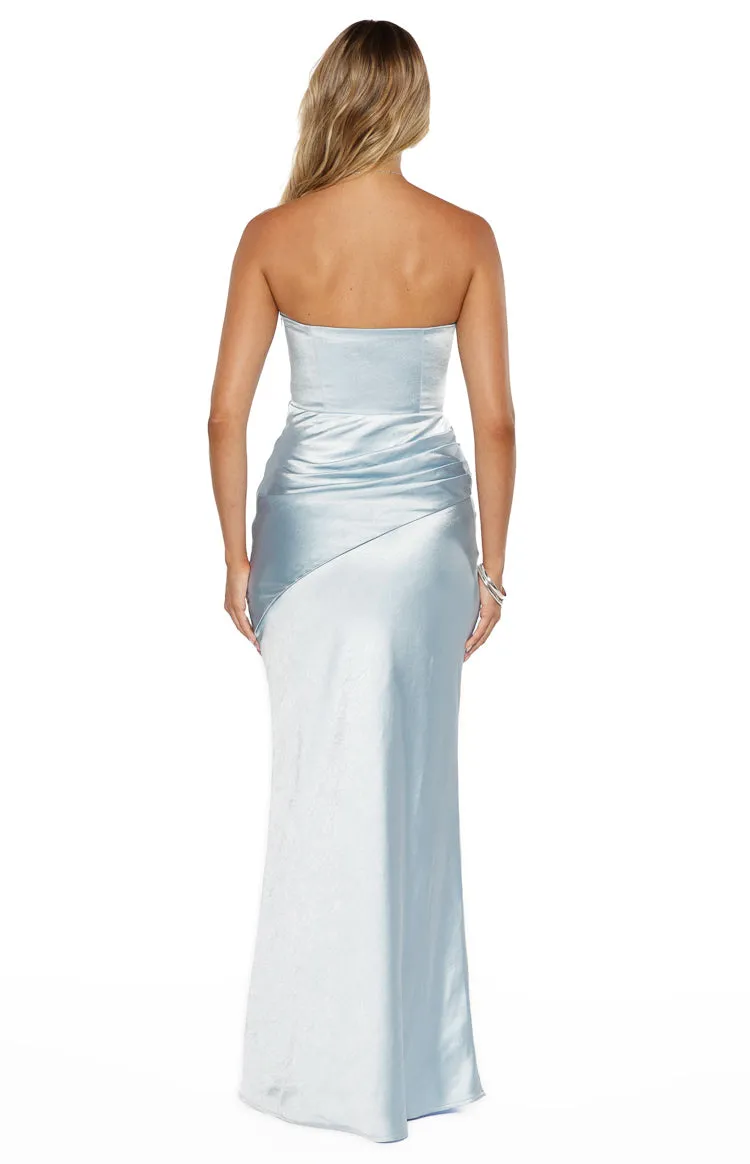 Wren Blue Satin Strapless Maxi Dress sold by Beginning Boutique product image thumbnail 4