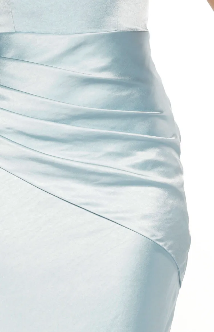 Wren Blue Satin Strapless Maxi Dress sold by Beginning Boutique product image thumbnail 5