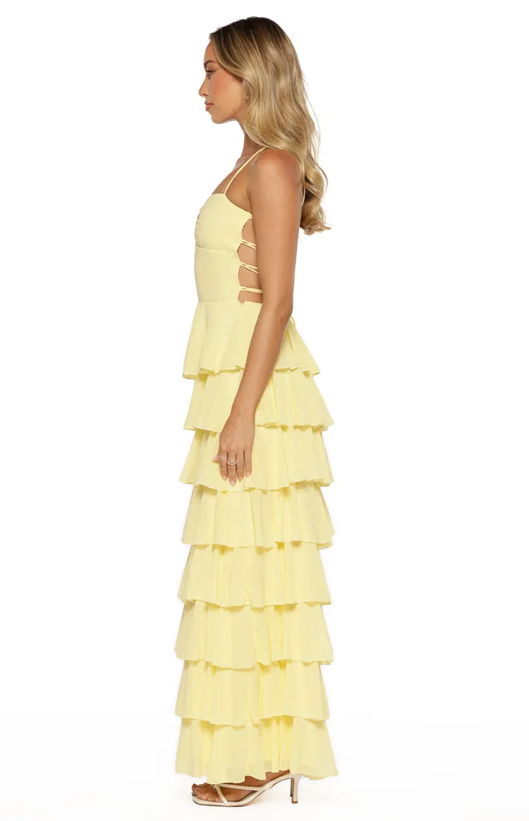 Georgie Yellow Ruffle Maxi Dress sold by Beginning Boutique product image thumbnail 3