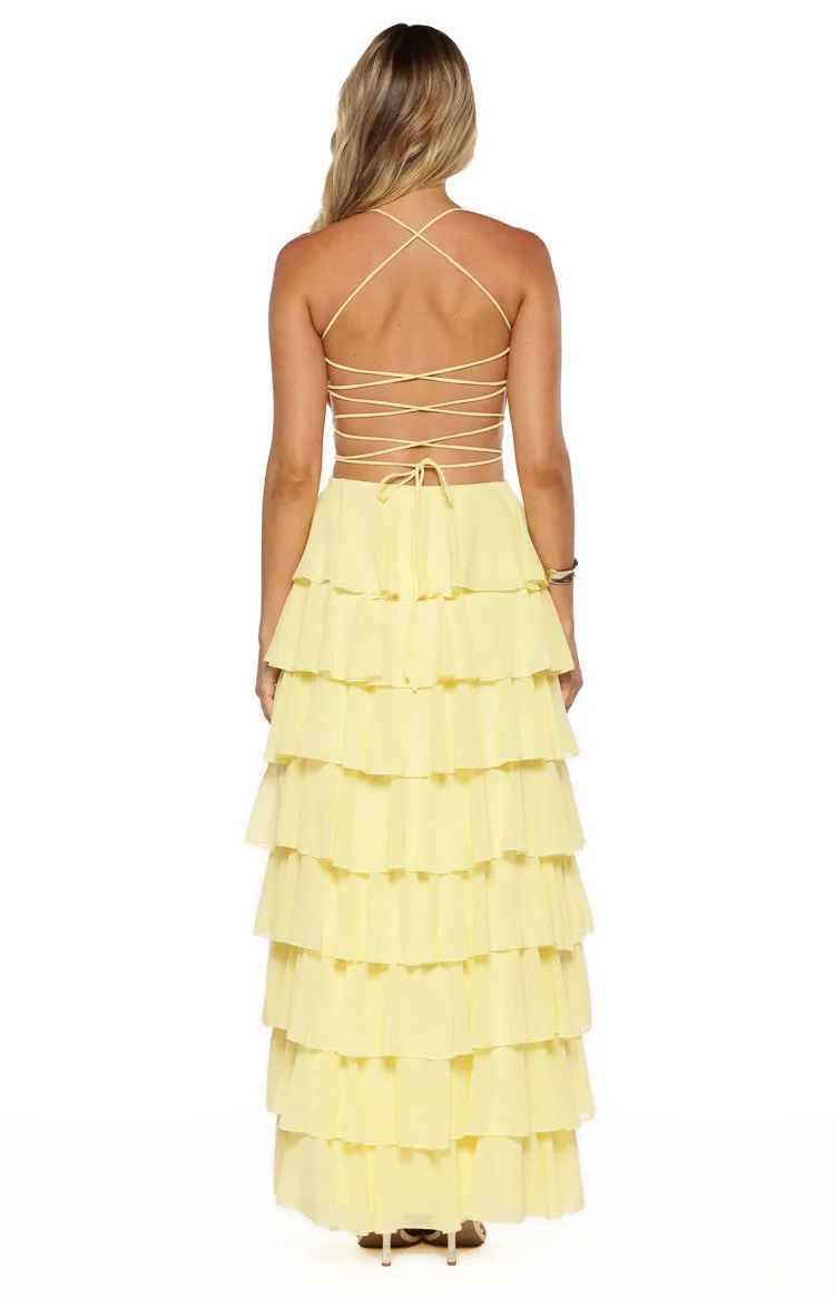Georgie Yellow Ruffle Maxi Dress sold by Beginning Boutique product image thumbnail 4