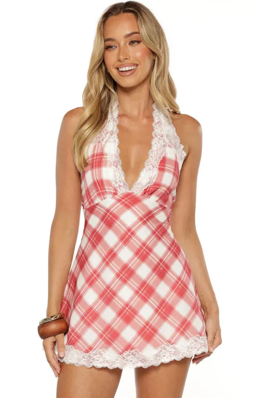 Cassidy Red Plaid Print Mini Dress sold by Beginning Boutique