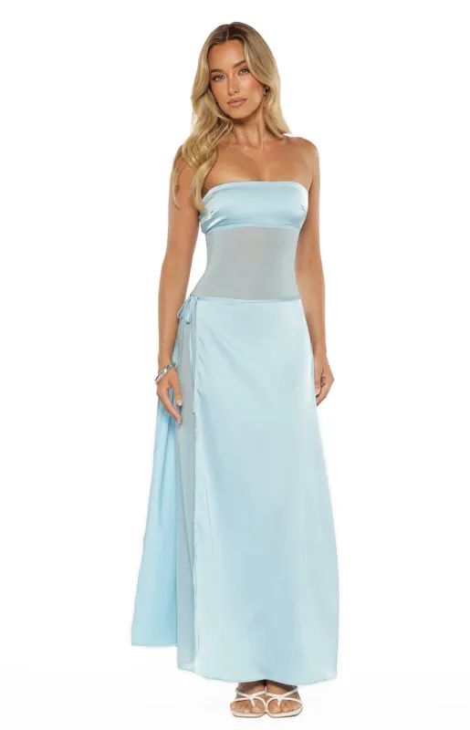 Lidia Blue Wrap Front Maxi Dress made by Beginning Boutique