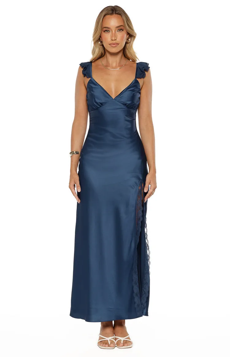 Wendy Navy Satin Maxi Dress sold by Beginning Boutique product image thumbnail 2
