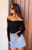 Ari Black Off Shoulder Bodysuit sold by Beginning Boutique