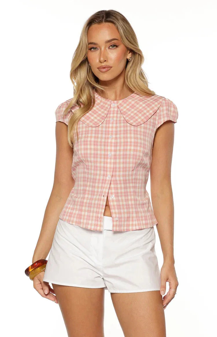Rumi Pink Plaid Peter Pan Collar Top sold by Beginning Boutique product image thumbnail 2