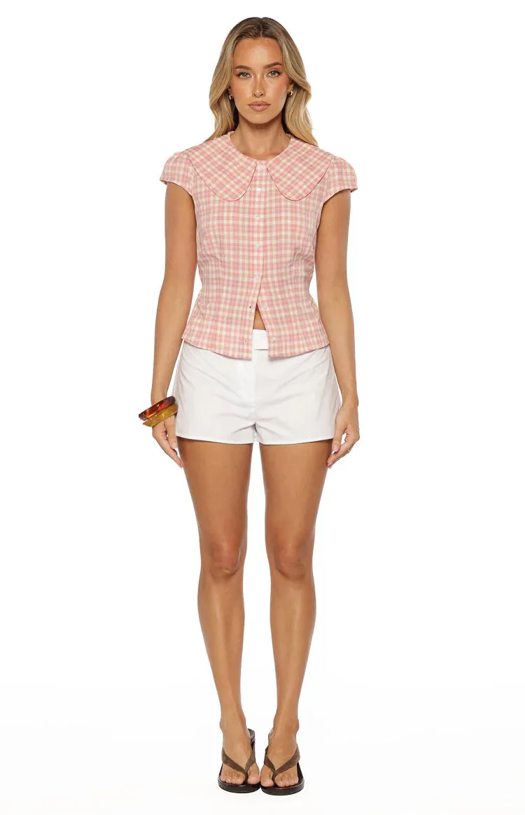 Rumi Pink Plaid Peter Pan Collar Top sold by Beginning Boutique product image thumbnail 3