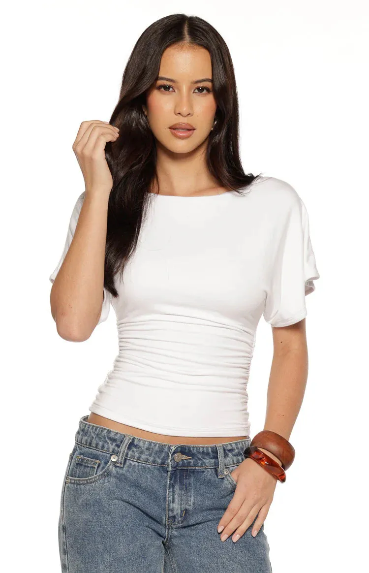 Muriel White Ruched Waist Jersey Top sold by Beginning Boutique product image thumbnail 2