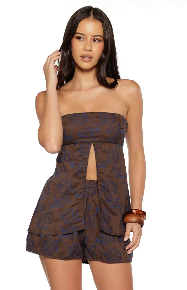 Ailany Brown Floral Strapless Longline Top sold by Beginning Boutique product image thumbnail 2