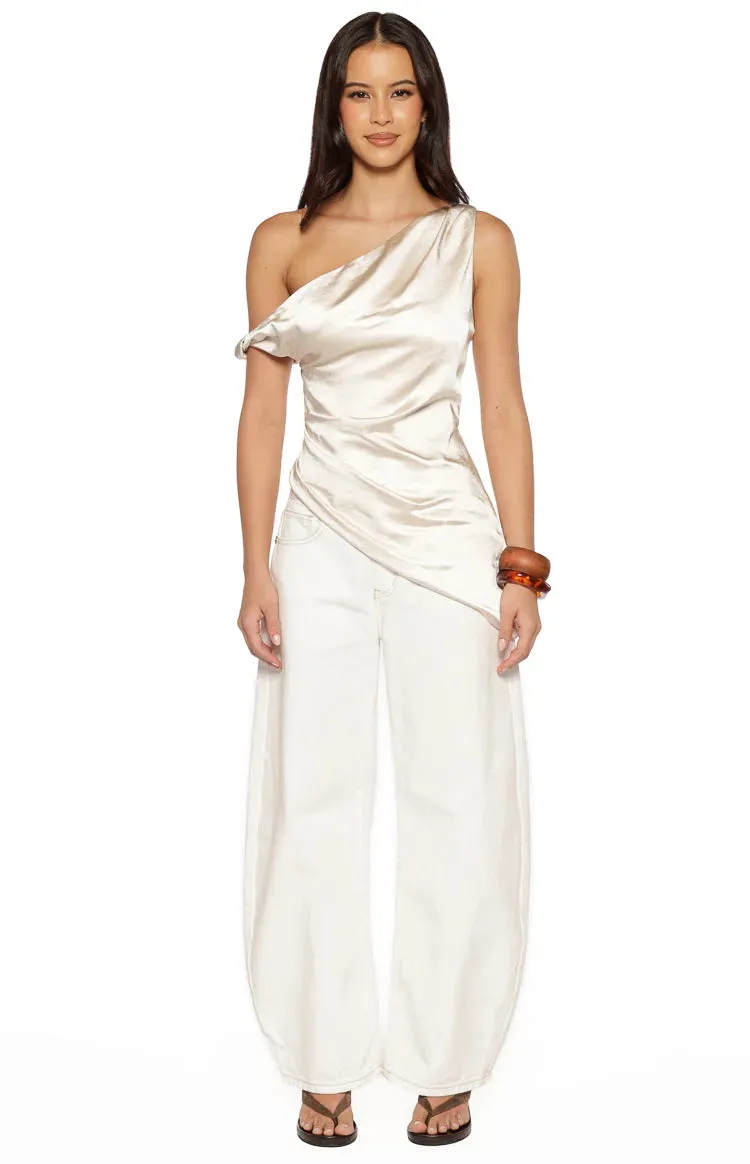 Celine Cream Satin Asymmetric Top sold by Beginning Boutique product image thumbnail 4