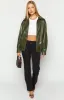 Abbi PU Olive Bomber Jacket sold by Beginning Boutique