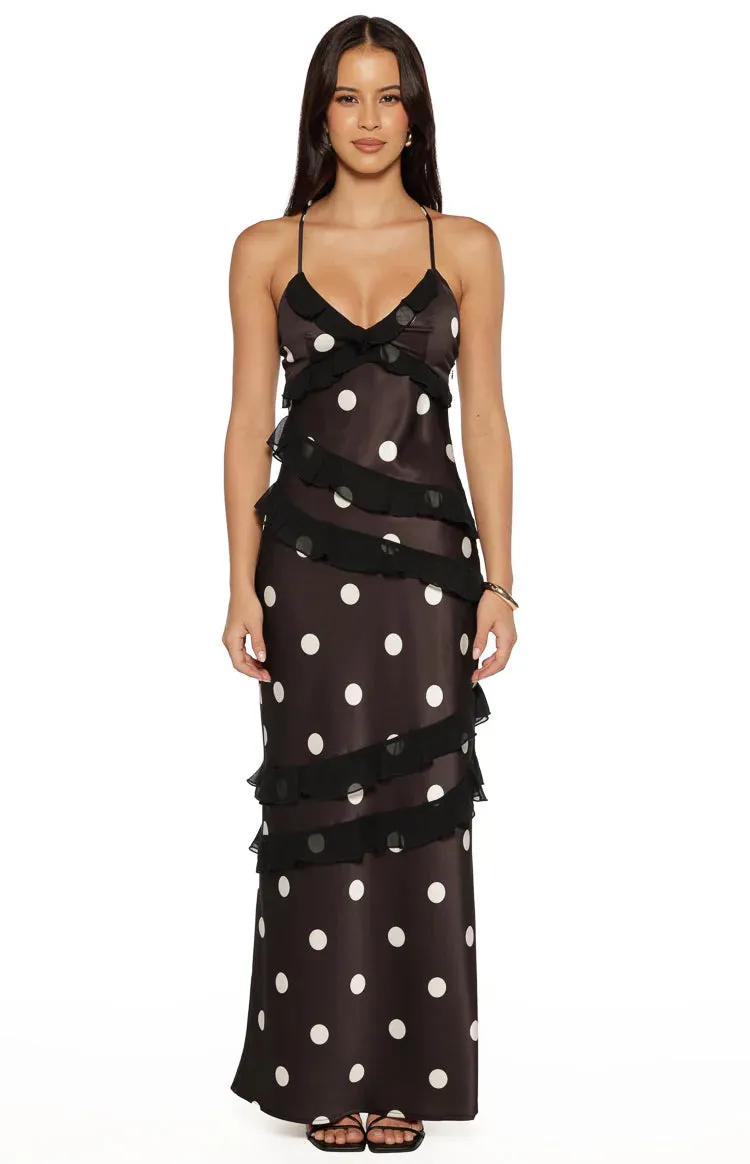 Inara Black Polka Dot Ruffle Maxi Dress sold by Beginning Boutique product image thumbnail 2