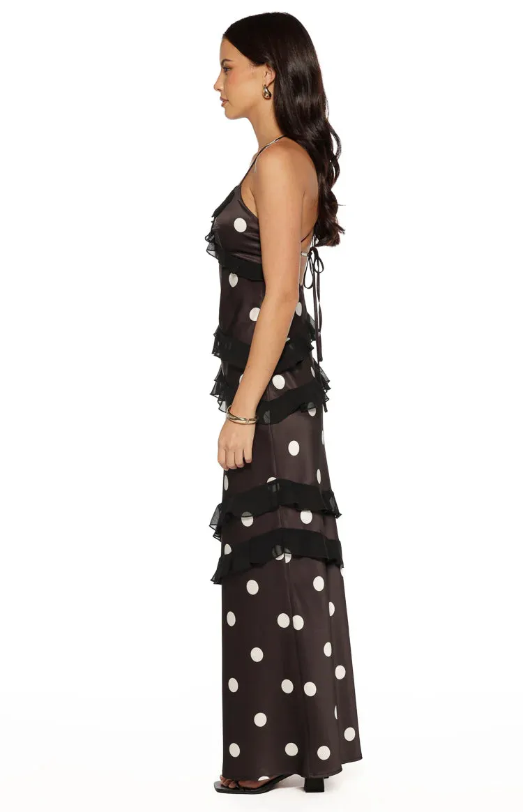 Inara Black Polka Dot Ruffle Maxi Dress sold by Beginning Boutique product image thumbnail 3