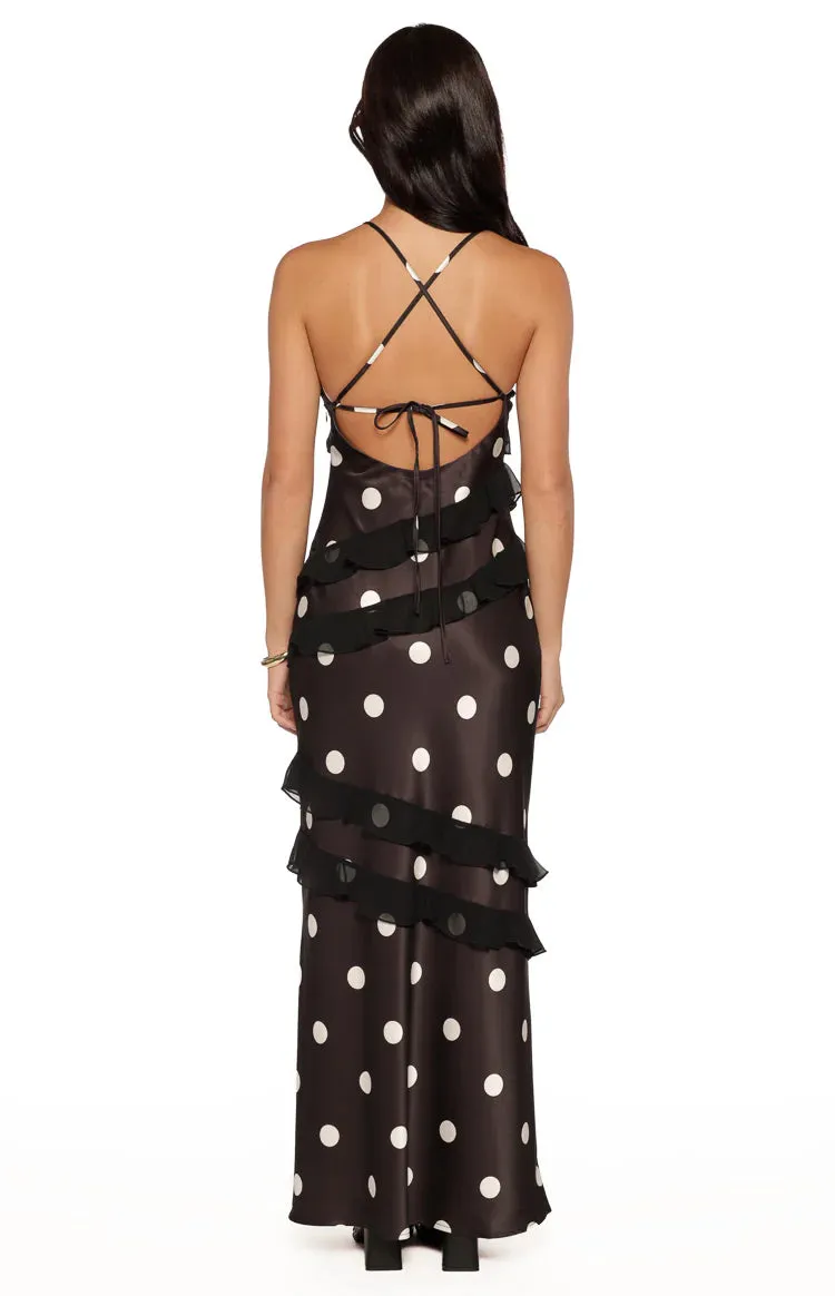 Inara Black Polka Dot Ruffle Maxi Dress sold by Beginning Boutique product image thumbnail 4