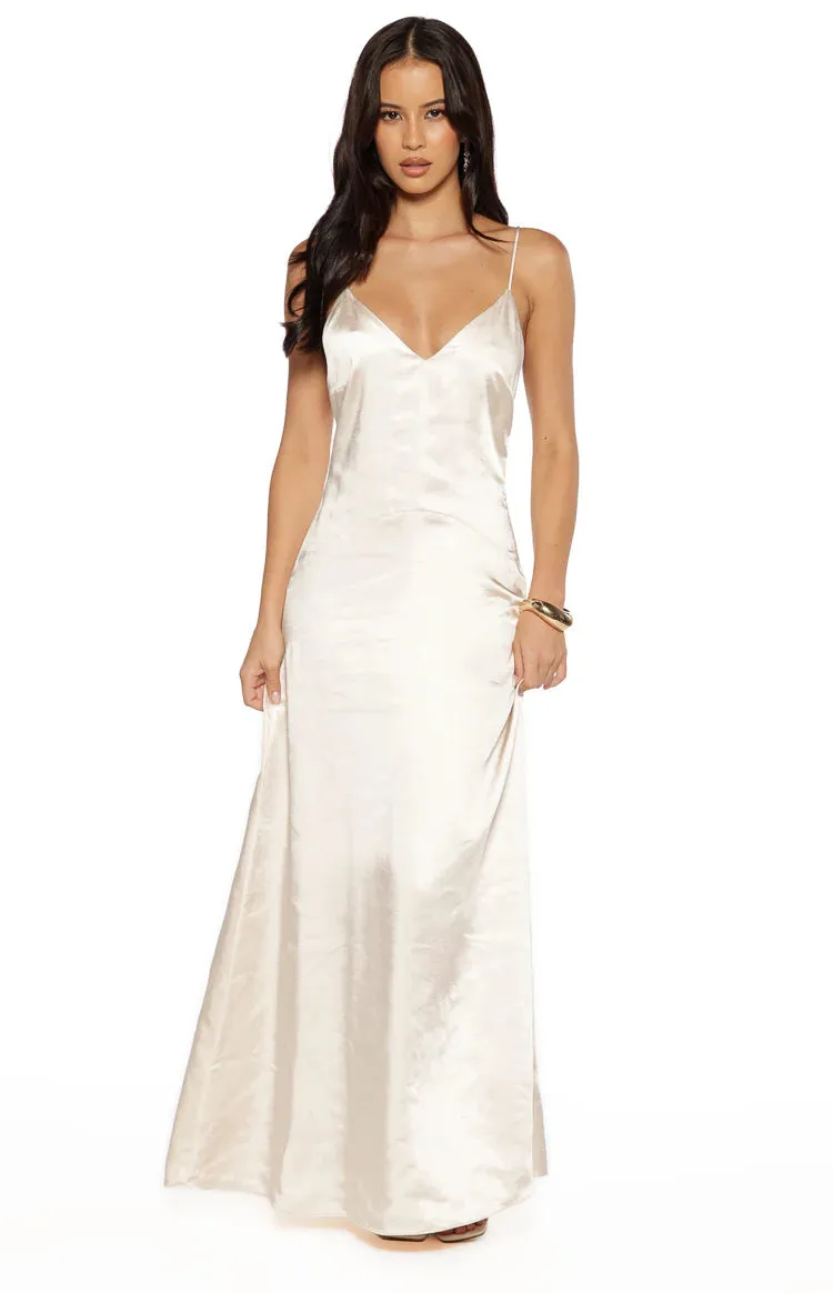 Kaitlynn Cream Satin Maxi Dress sold by Beginning Boutique product image thumbnail 2