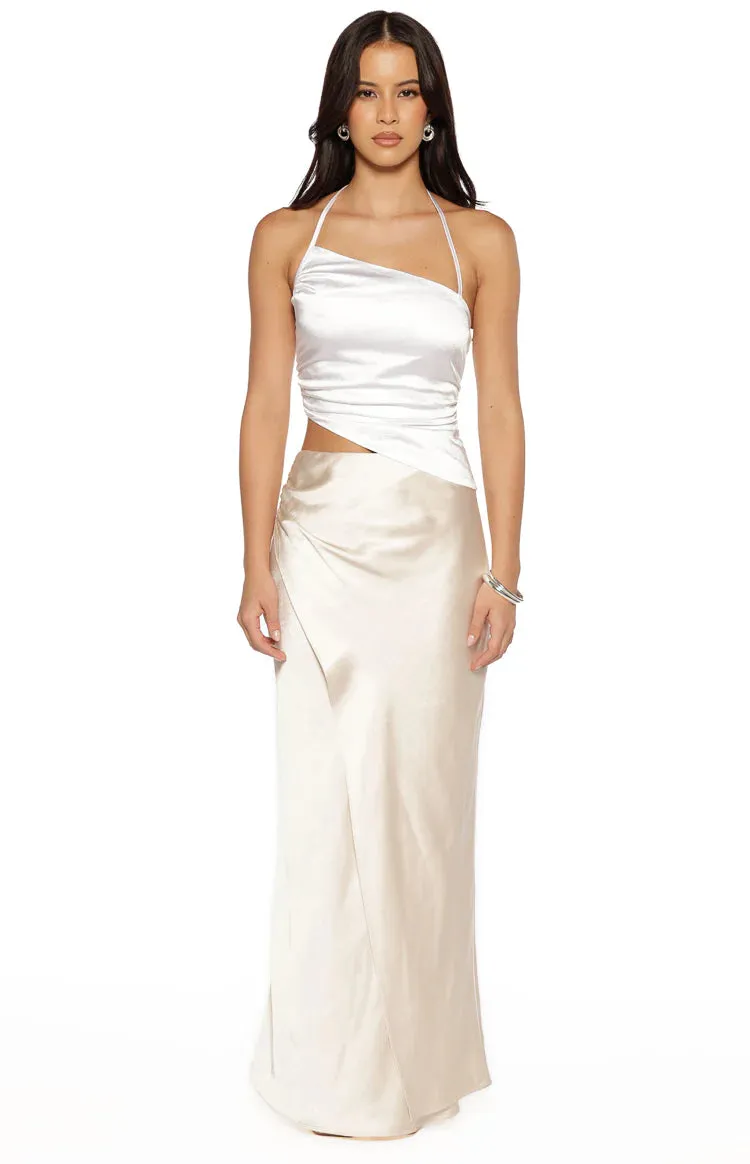 Gracie White Contrast Satin Maxi Dress sold by Beginning Boutique product image thumbnail 2