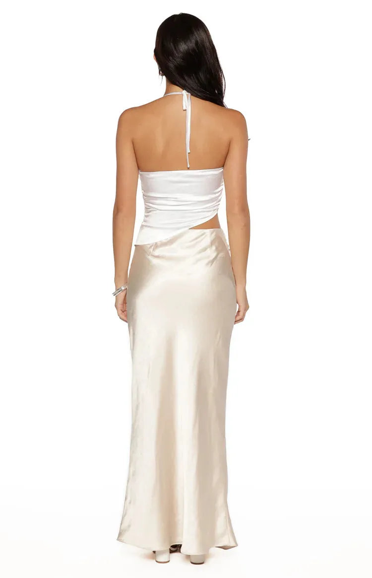 Gracie White Contrast Satin Maxi Dress sold by Beginning Boutique product image thumbnail 4