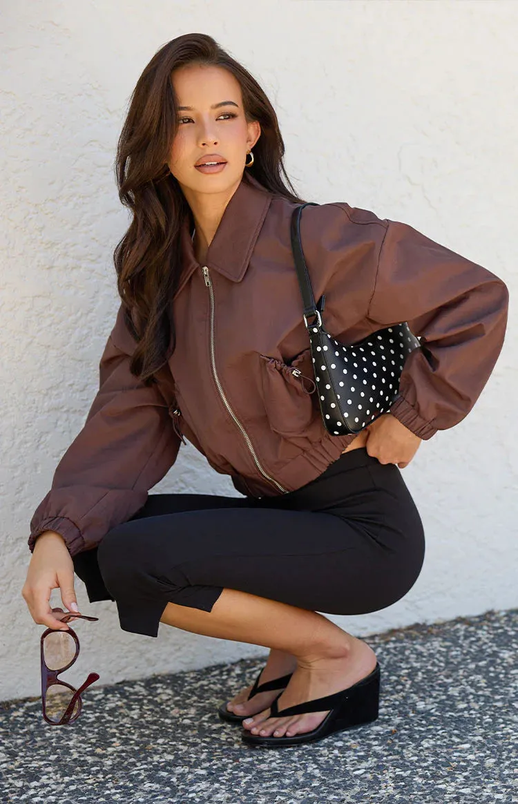 Bobbi Chocolate Collar Bomber Jacket sold by Beginning Boutique product image thumbnail 5