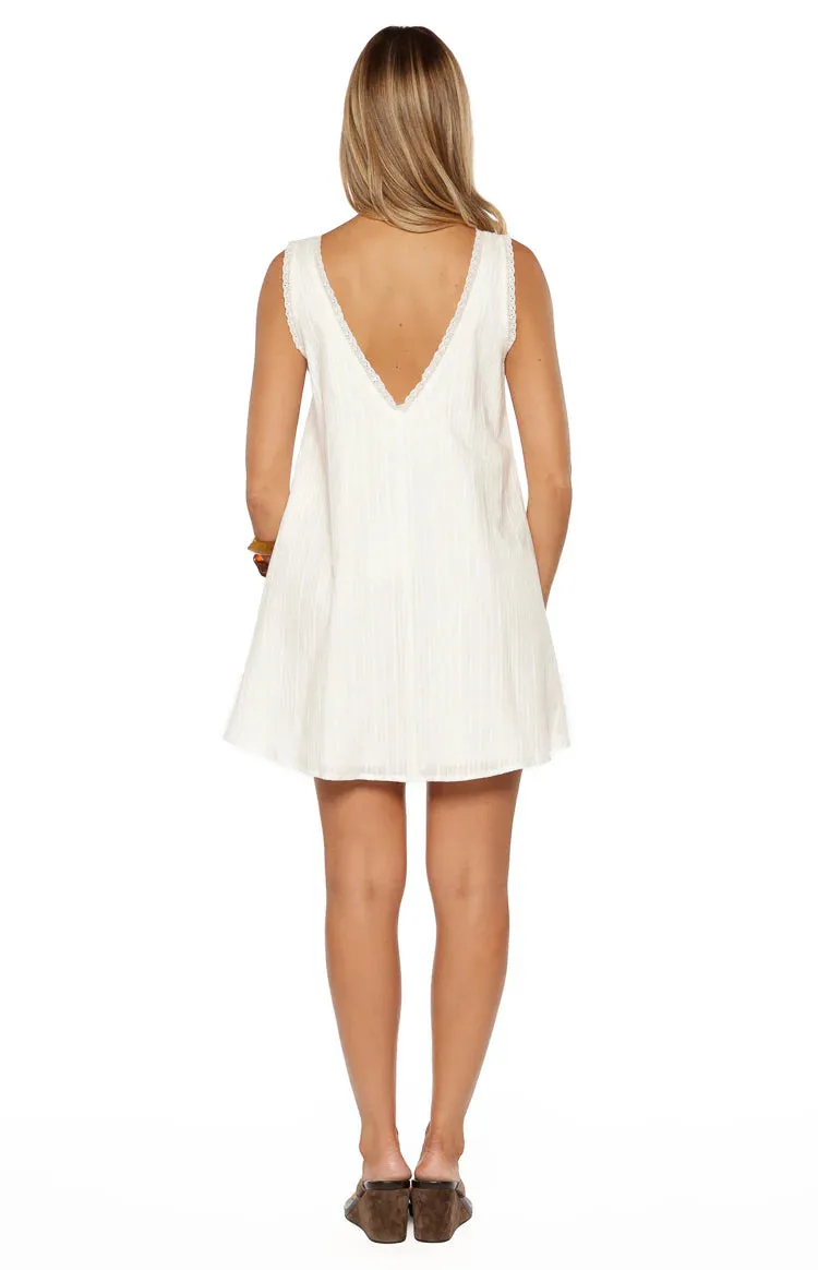 Kennie White Lace Trim Cotton Mini Dress sold by Beginning Boutique product image thumbnail 5