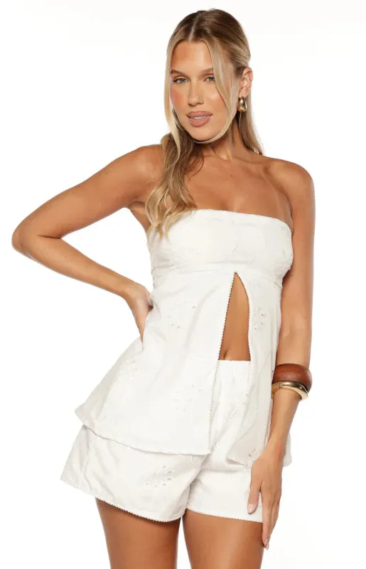 Ailany White Floral Strapless Longline Top made by Beginning Boutique