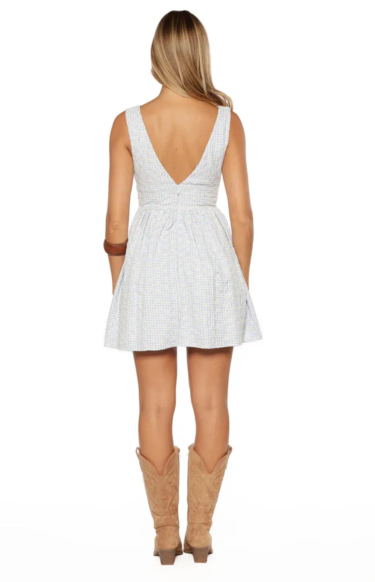 Saffron Blue Floral Tie Mini Dress sold by Beginning Boutique product image thumbnail 5