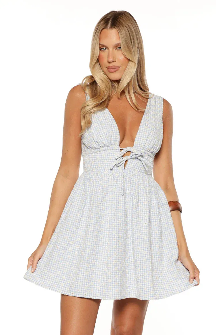 Saffron Blue Floral Tie Mini Dress sold by Beginning Boutique product image thumbnail 2