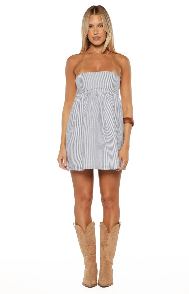 Berrie Blue Stripe Strapless Mini Dress sold by Beginning Boutique product image thumbnail 3