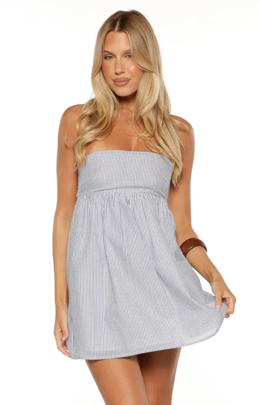 Berrie Blue Stripe Strapless Mini Dress sold by Beginning Boutique
