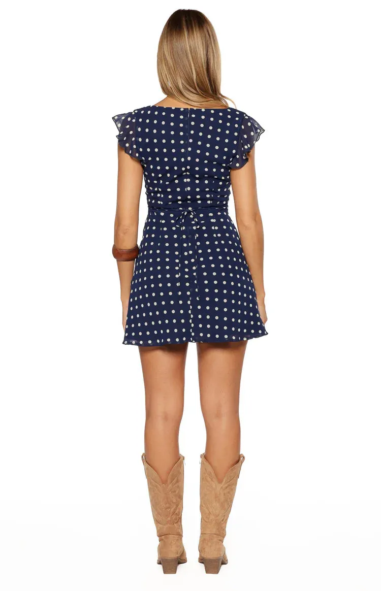 Freisha Navy Polka Dot Mini Dress sold by Beginning Boutique product image thumbnail 5