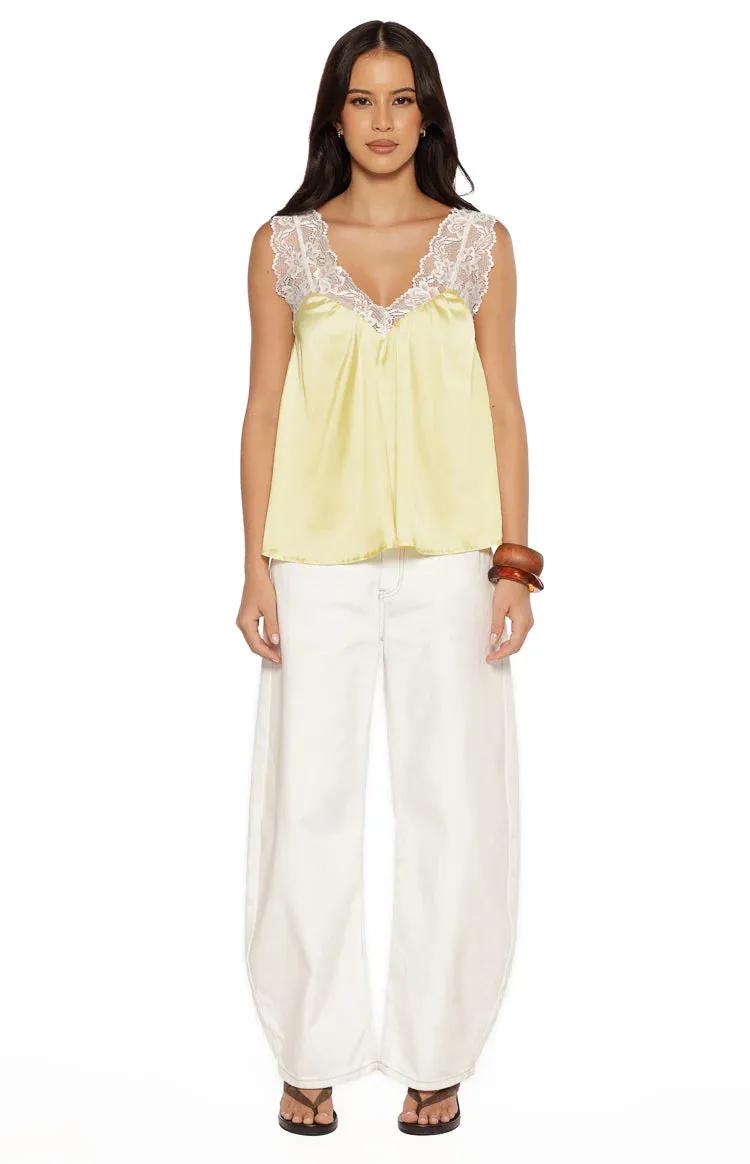 Mira Yellow Satin Lace Detail Top sold by Beginning Boutique product image thumbnail 5