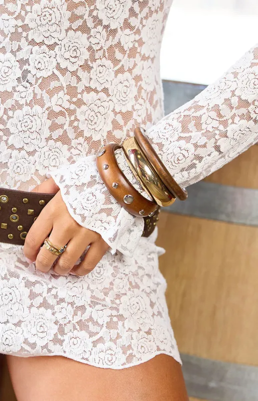 Fern 3 Pack Gold and Wood Bangle Set made by Beginning Boutique