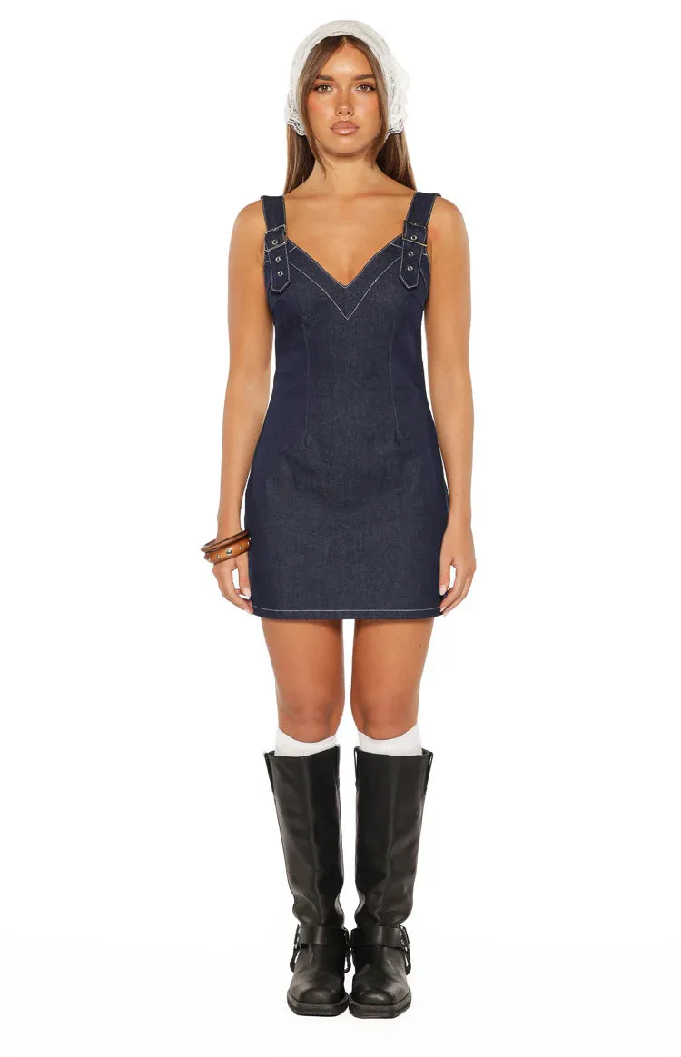 Ines Denim Buckle Detail Mini Dress sold by Beginning Boutique product image thumbnail 5