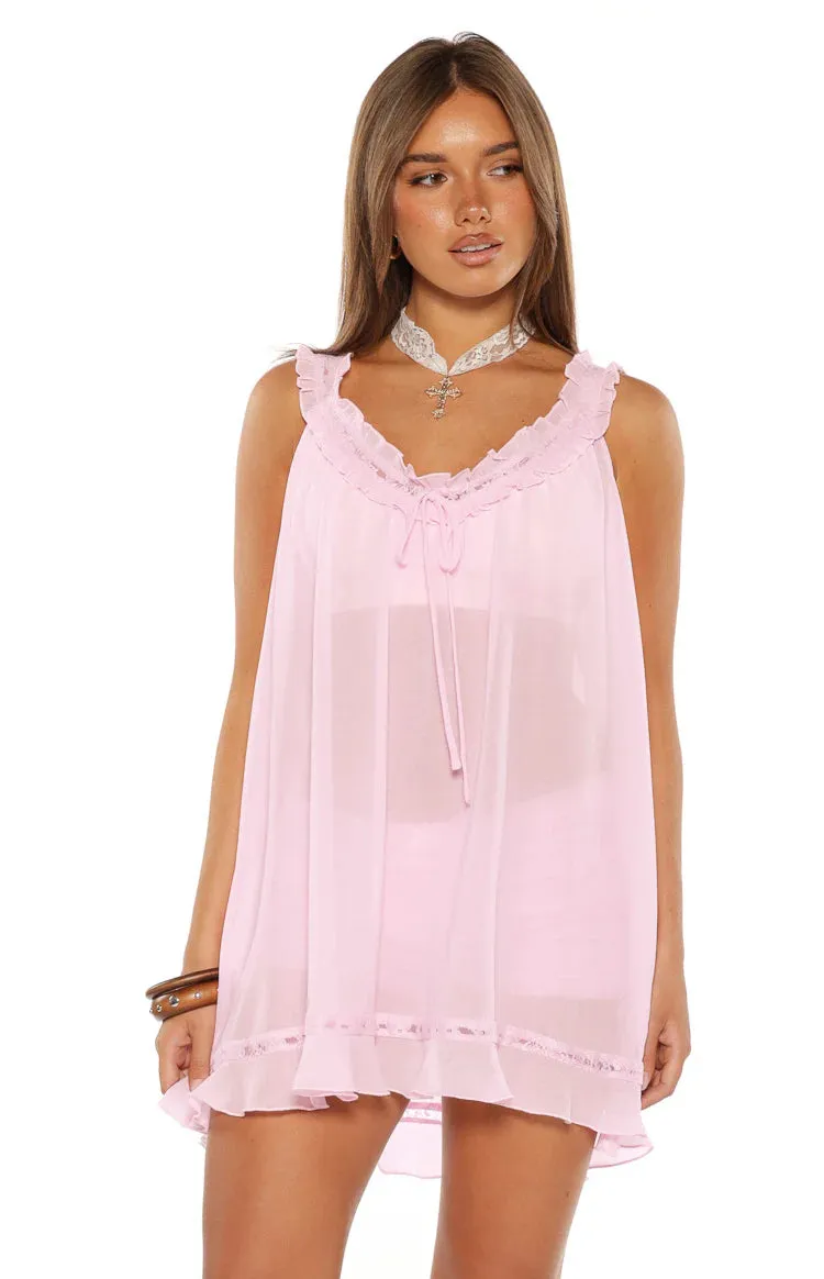 Sab Pink Sheer Frill Mini Dress sold by Beginning Boutique product image thumbnail 2